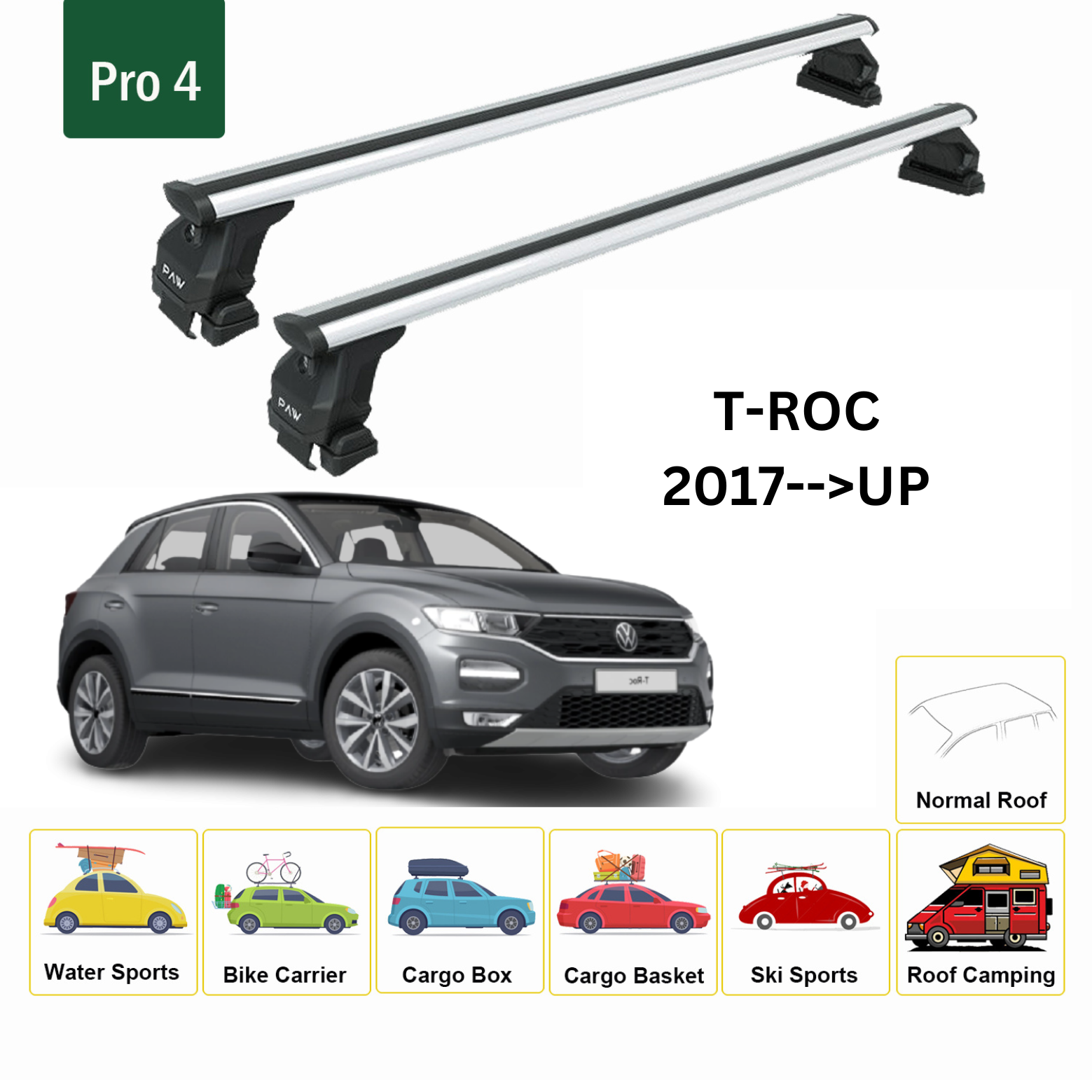 For Volkswagen T-Roc 2017-2025 Roof Rack Cross Bar Normal Roof Alu Silver
