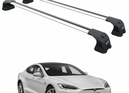 For Tesla Model S (2016-2021) Roof Rack Cross Bars – Metal Bracket Fix Point – Aluminum – Silver