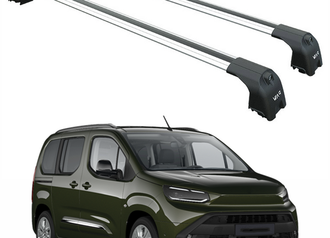 For Toyota ProAce City 2022-2025 Roof Rack System, Aluminum Cross Bar, Flush Rail, Silver