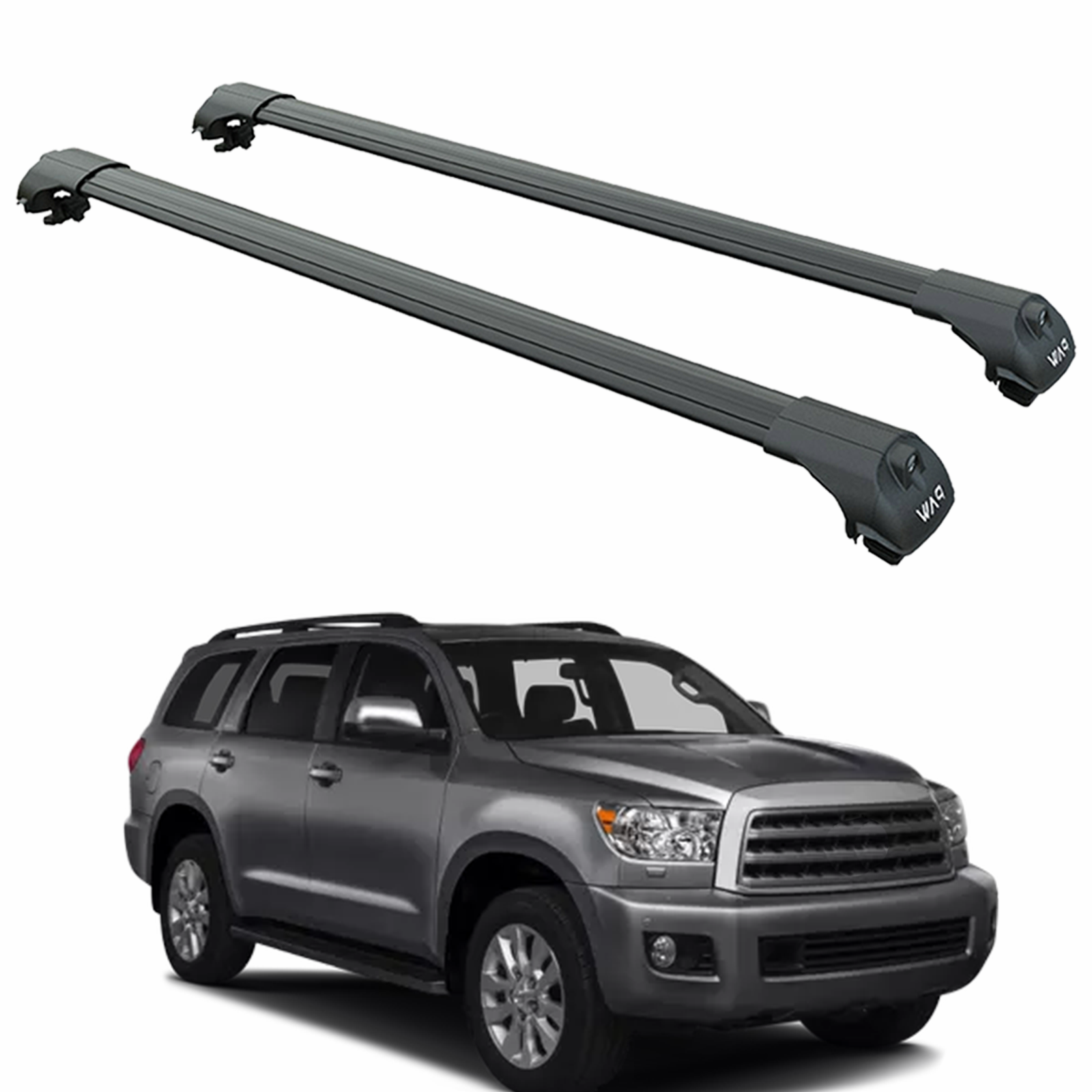 For Toyota Sequoia Roof Rack System, Aluminium Cross Bar, Raised Rail, Black 2008-2022