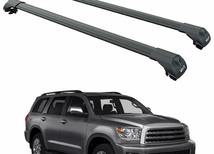 For Toyota Sequoia Roof Rack System, Aluminium Cross Bar, Raised Rail, Black 2008-2022