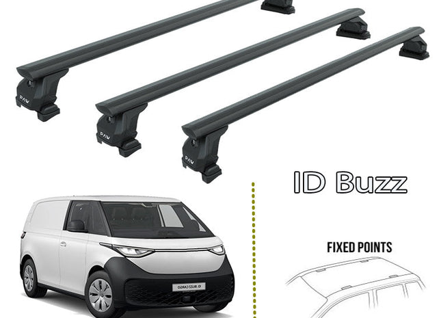 For Volkswagen ID. Buzz Roof Rack Cross Bar Alu Fix Point 3Qty Black