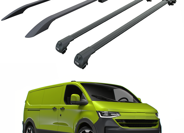 For Volkswagen Transporter T7 2024-2025 LWB Roof Side Rail and Roof Rack Cross Bar Black