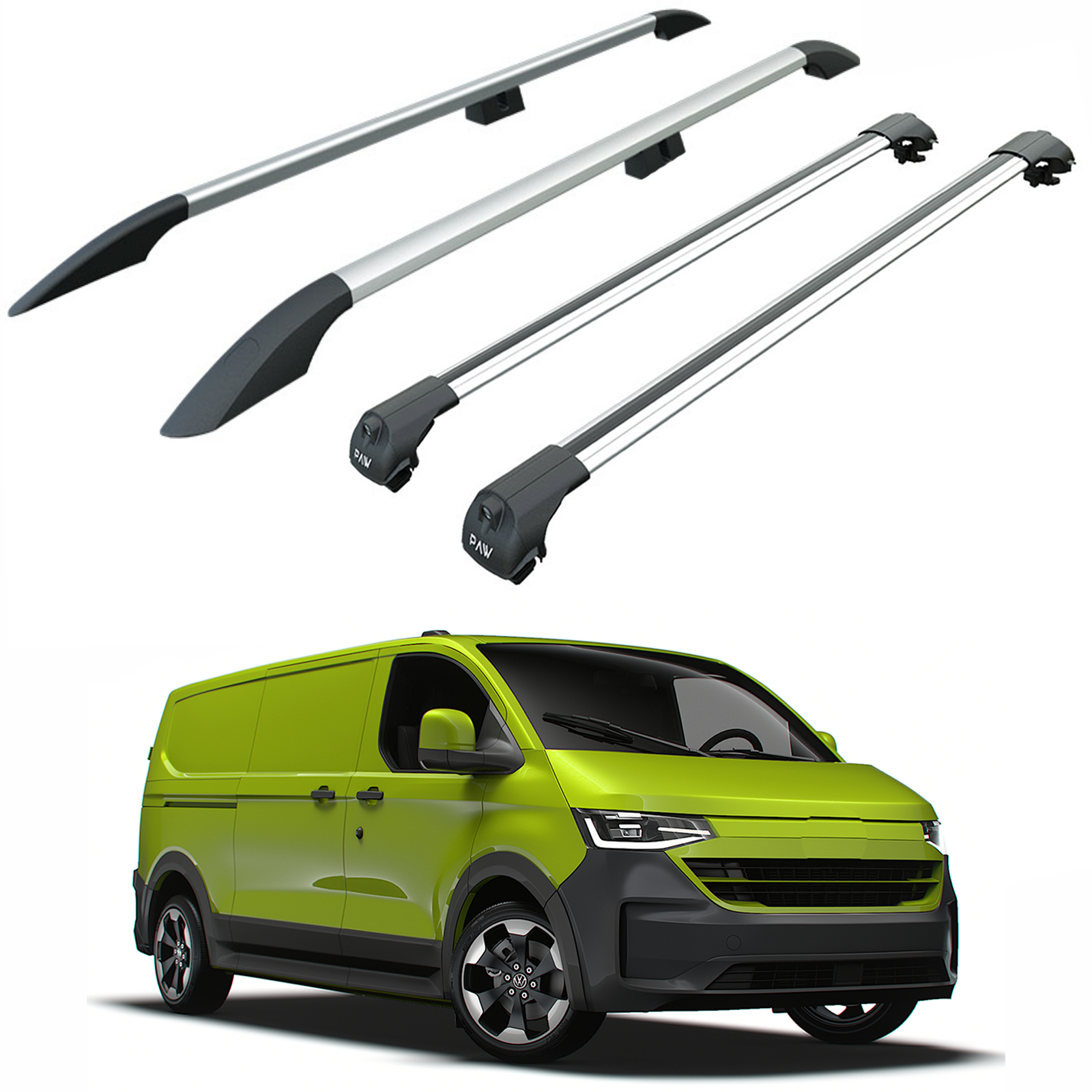 For Volkswagen Transporter T7 SWB (2024-2025) Roof Side Rails & Roof Rack Cross Bar Set – Silver