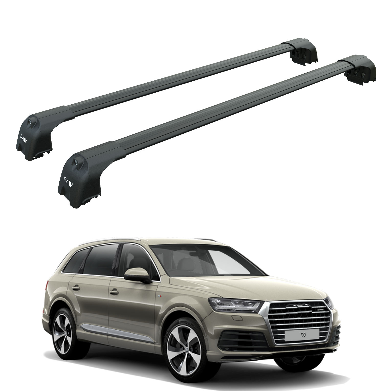 For Audi Q7 2016-2025 Roof Rack Cross Bars Flush Rails Alu Black