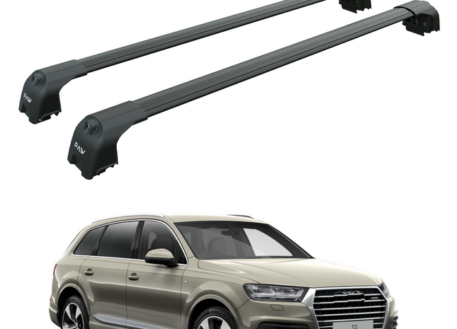 For Audi Q7 2016-2025 Roof Rack Cross Bars Flush Rails Alu Black
