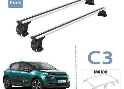 For Citroen C3 Roof Rack System, Aluminium Cross Bar, Metal Bracket, Normal Roof, Silver