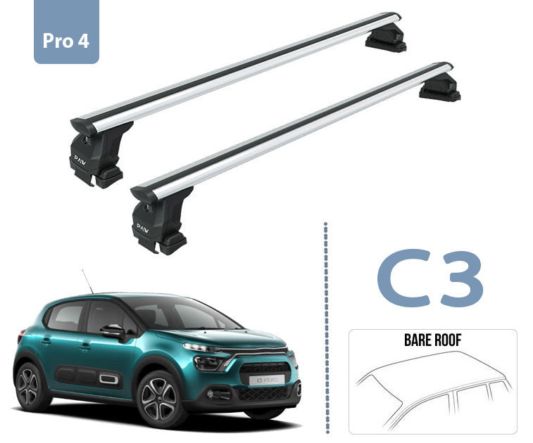 For Citroen C3 Roof Rack System, Aluminium Cross Bar, Metal Bracket, Normal Roof, Silver