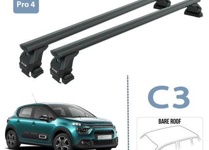 For Citroen C3 Roof Rack System, Aluminium Cross Bar, Metal Bracket, Normal Roof, Black