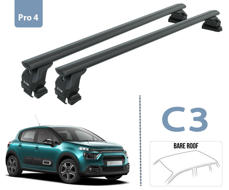 For Citroen C3 Roof Rack System, Aluminium Cross Bar, Metal Bracket, Normal Roof, Black