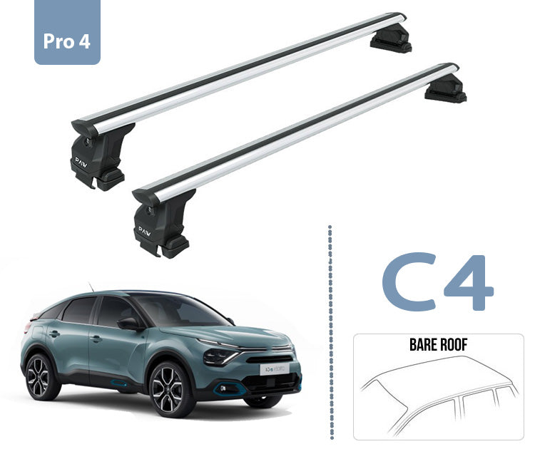 For Citroen C4 Roof Rack System, Aluminium Cross Bar, Metal Bracket, Normal Roof, Silver