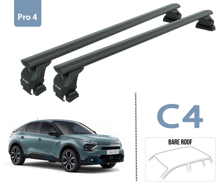 For Citroen C4 Roof Rack System, Aluminium Cross Bar, Metal Bracket, Normal Roof, Black