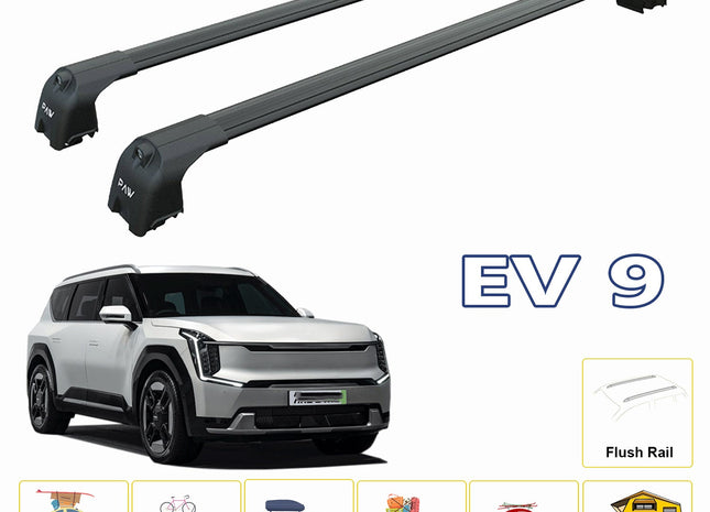 For Kia EV9 2023-Up Roof Rack Cross Bars Flush Rail Alu Black