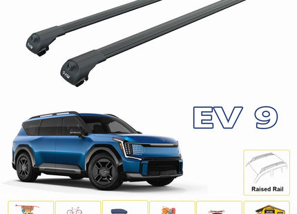 For Kia EV9 2023-Up Roof Rack Cross Bars Raised Rail Alu Black