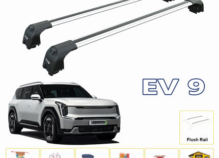For Kia EV9 2023-Up Roof Rack Cross Bars Flush Rail Alu Silver