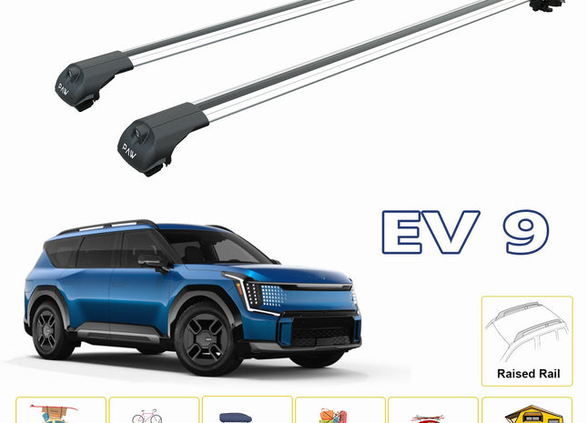 For Kia EV9 2023-Up Roof Rack Cross Bars Raised Rail Alu Silver