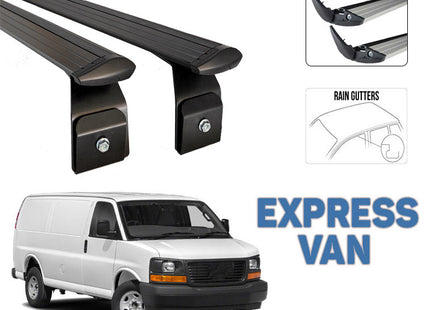 For Chevrolet Express Van 2000-Up Roof Rack Cross Bars Metal Bracket Rain Gutter Alu Black