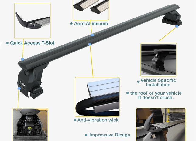 For Volkswagen ID. Buzz Roof Rack Cross Bar Alu Fix Point 3Qty Black