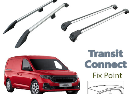 For Ford Transit Connect L2 LWB Aluminum Roof Rails + Cross Bars Full Set 2024- Up Silver