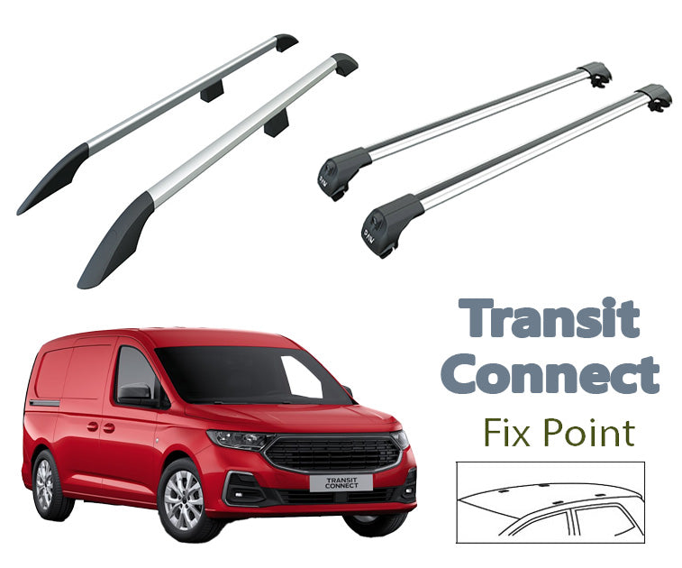 For Ford Transit Connect L2 LWB Aluminum Roof Rails + Cross Bars Full Set 2024- Up Silver - 0