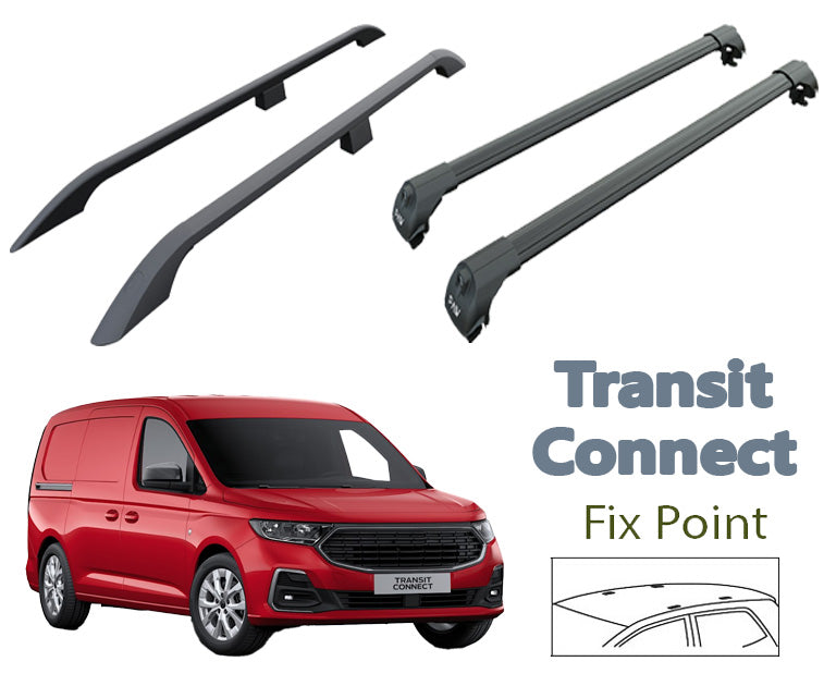 For Ford Transit Connect L2 LWB Aluminum Roof Rails + Cross Bars Full Set 2024- Up Black - 0