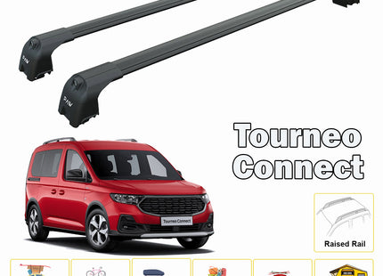 For Ford Tourneo Connect 2014-2023 Roof Rack Cross Bars Metal Bracket Raised Rail Alu Black