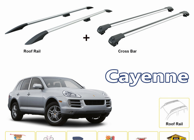 Fit for Porsche Cayenne Roof Side Rails Rack & Cross Bars 2003-2010 Silver Full Set