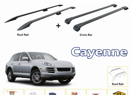 Fit for Porsche Cayenne Roof Side Rails Rack & Cross Bars 2003-2010 Black Full Set