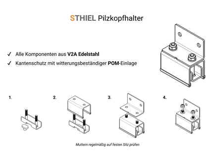 ProMaster, Boxer, Jumper, Ducato Roof Mount Kit / 304 Grade Stainless steel mushroom head adapter
