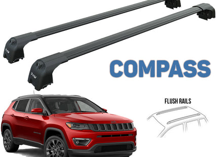 Jeep Compass Roof Rack-Crossbars Fits to for Flush Roof Rails Black Color