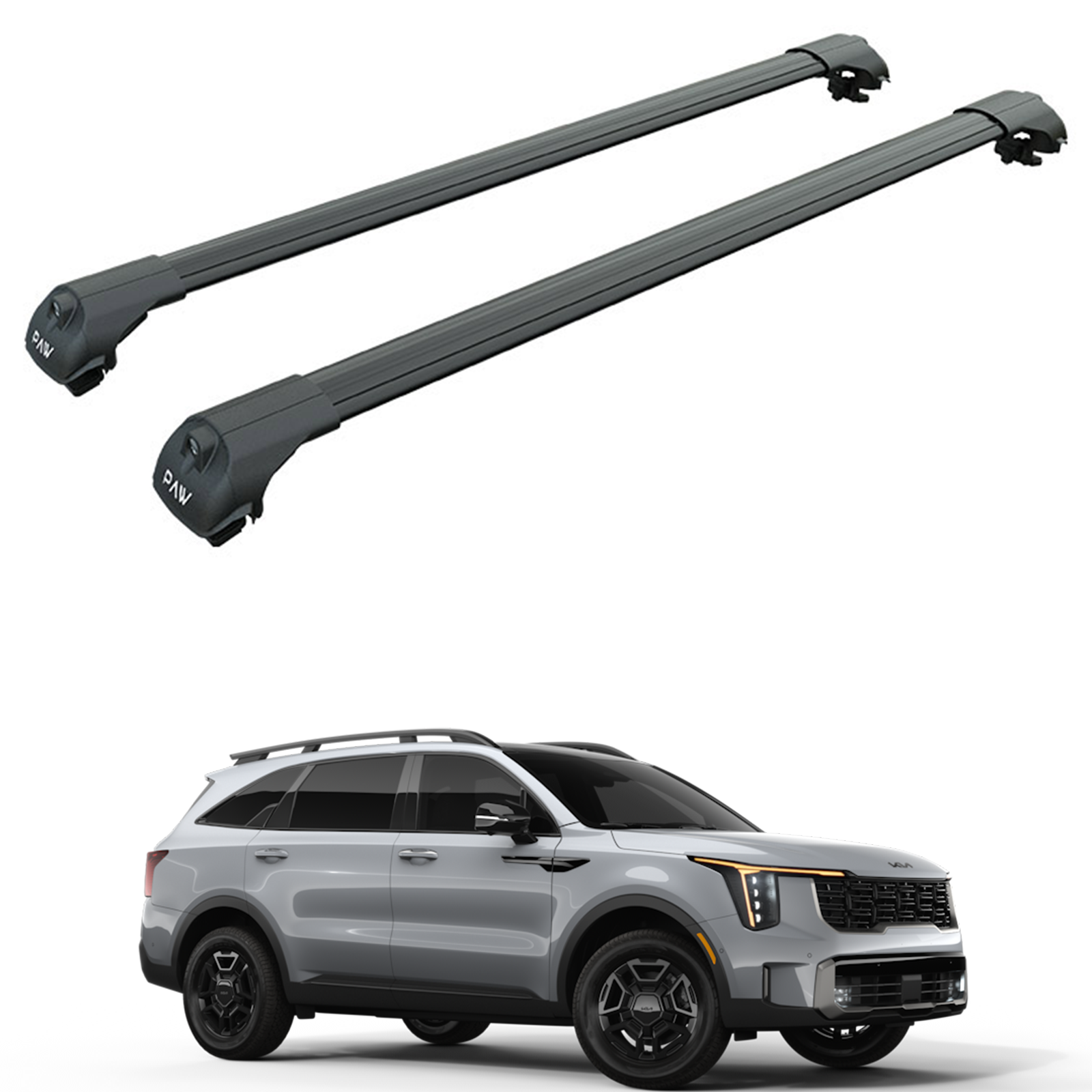 For Kia Sorento 2021-Up Roof Rack Cross Bars Raised Rail Alu Black