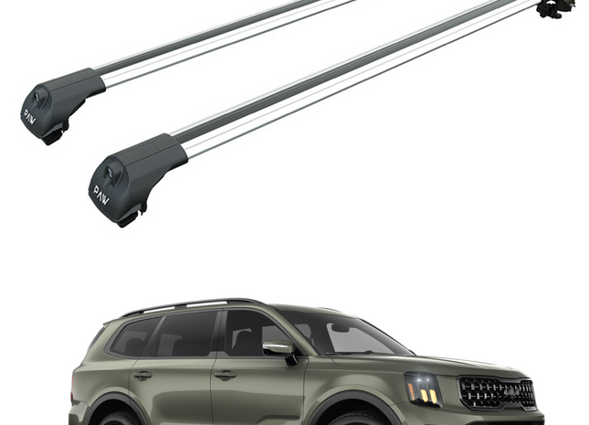 Roof Racks for Kia Telluride Roof Rack Cross Bars Raised Rail Alu Silver Pro 1