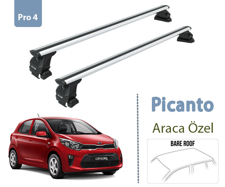 Kia Picanto Lockable Aluminium Roof bars for cars with standard roof for Pro 4 Silver