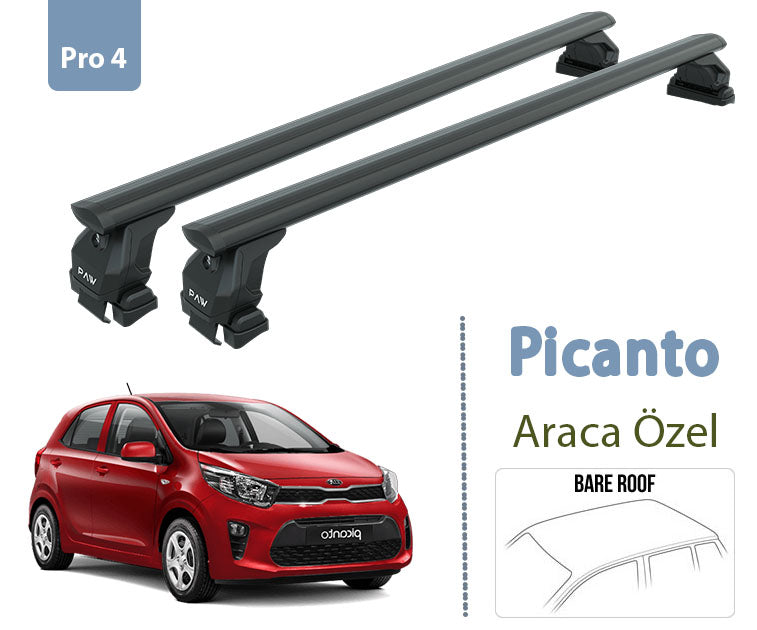 Kia Picanto Lockable Aluminium Roof bars for cars with standard roof for Pro 4 Black