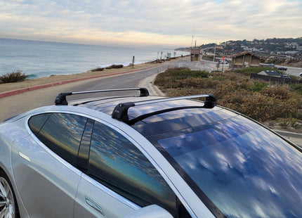 For Tesla Model S (2012-2016) Roof Rack Cross Bars – Metal Bracket Fix Point – Aluminum – Silver