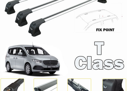 For Mercedes Benz T 2022-Up 3Qty Roof Rack Cross Bars Metal Bracket Fix Point Alu Silver