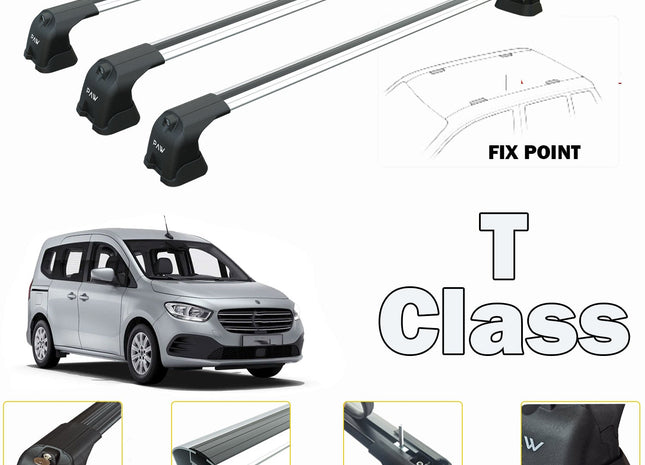 For Mercedes Benz T 2022-Up 3Qty Roof Rack Cross Bars Metal Bracket Fix Point Alu Black