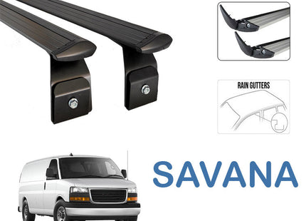 For GMC Savana 2000-2021 Roof Rack Cross Bars Metal Bracket Rain Gutters Alu Silver