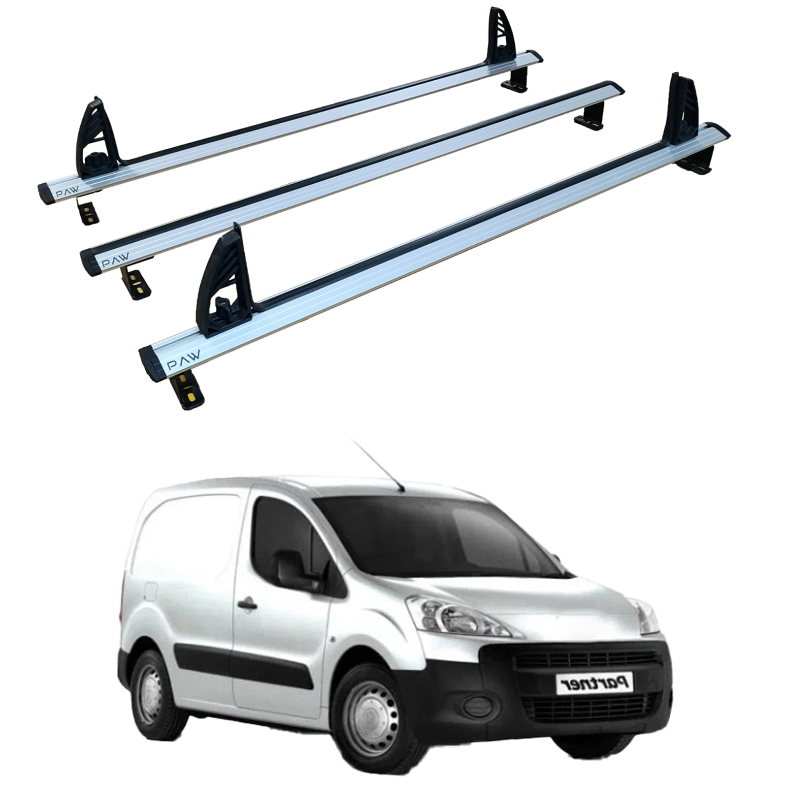 For Peugeot Partner Roof Racks Cross Bars Carrier Alu 2008-2018 3 Qty Silver