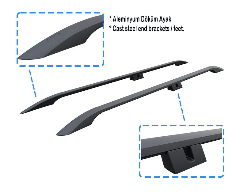 For Toyota ProAce City 2019-Up Swb Roof Side Rails and Roof Rack Cross Bars Alu Black