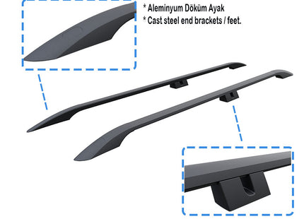 Aluminium Roof Rails for Vauxhall Combo SWB Van, 2018- Up Black