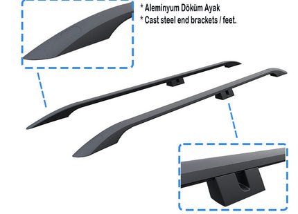 For Volkswagen Transporter T7 2024-2025 LWB Roof Side Rail and Roof Rack Cross Bar Black