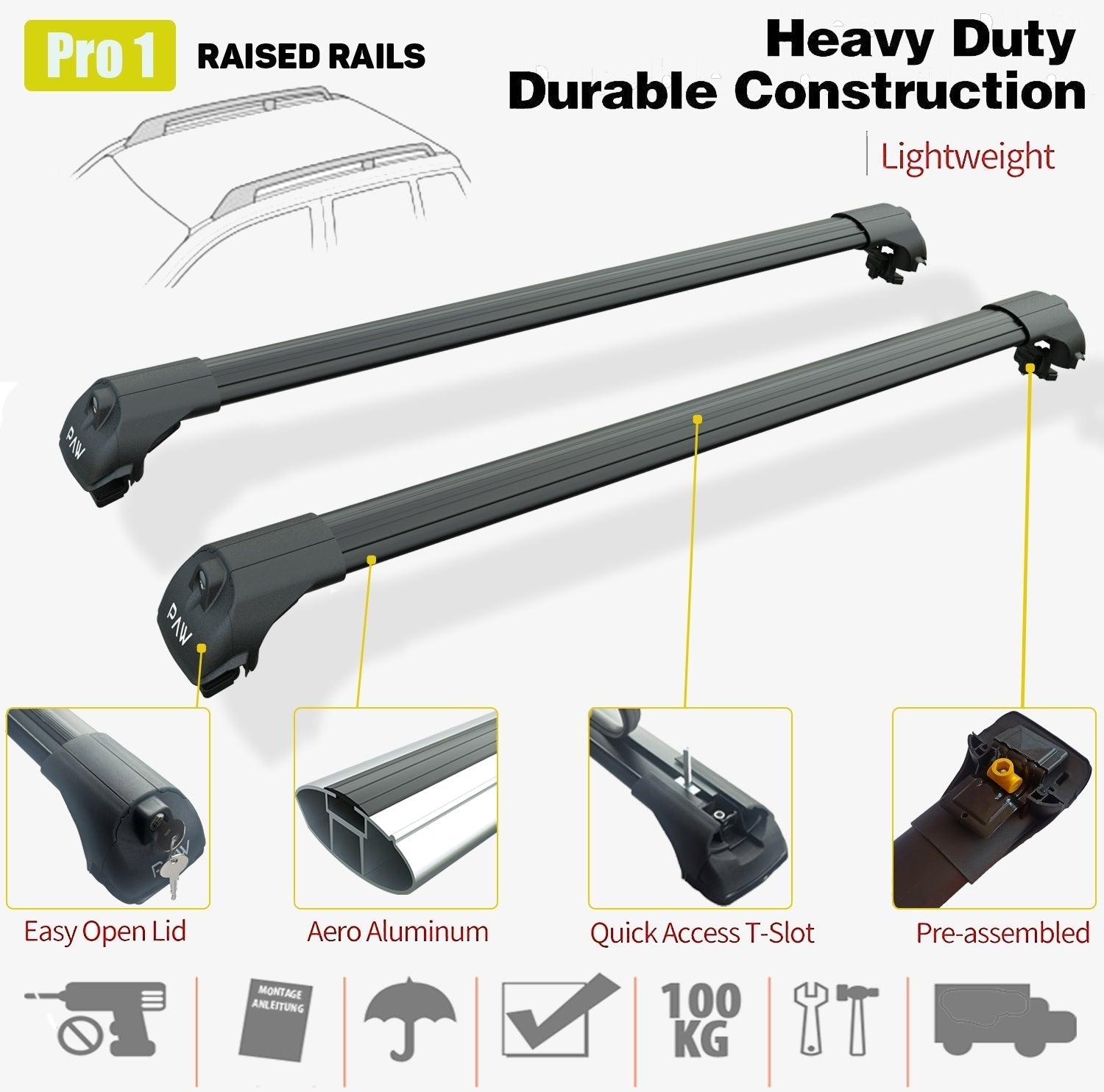 Mini Clubvan 4-dr Van 2013-2013 Roof Rack Cross Bars For of Raised Rails Black