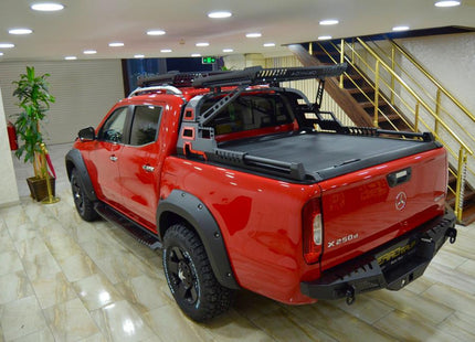 For Mercedes Benz X Double Cab. 2018-Up Roof Rack Cross Bars Metal Bracket Raised Rail Alu Black