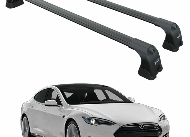 For Tesla Model S (2012-2016) Roof Rack Cross Bars – Metal Bracket Fix Point – Aluminum – Black