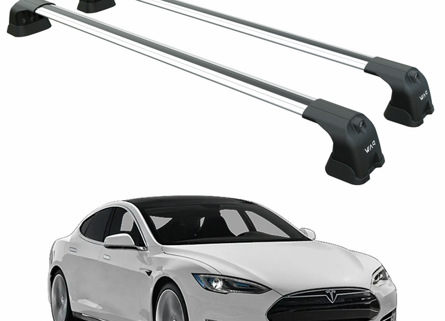 For Tesla Model S (2012-2016) Roof Rack Cross Bars – Metal Bracket Fix Point – Aluminum – Silver