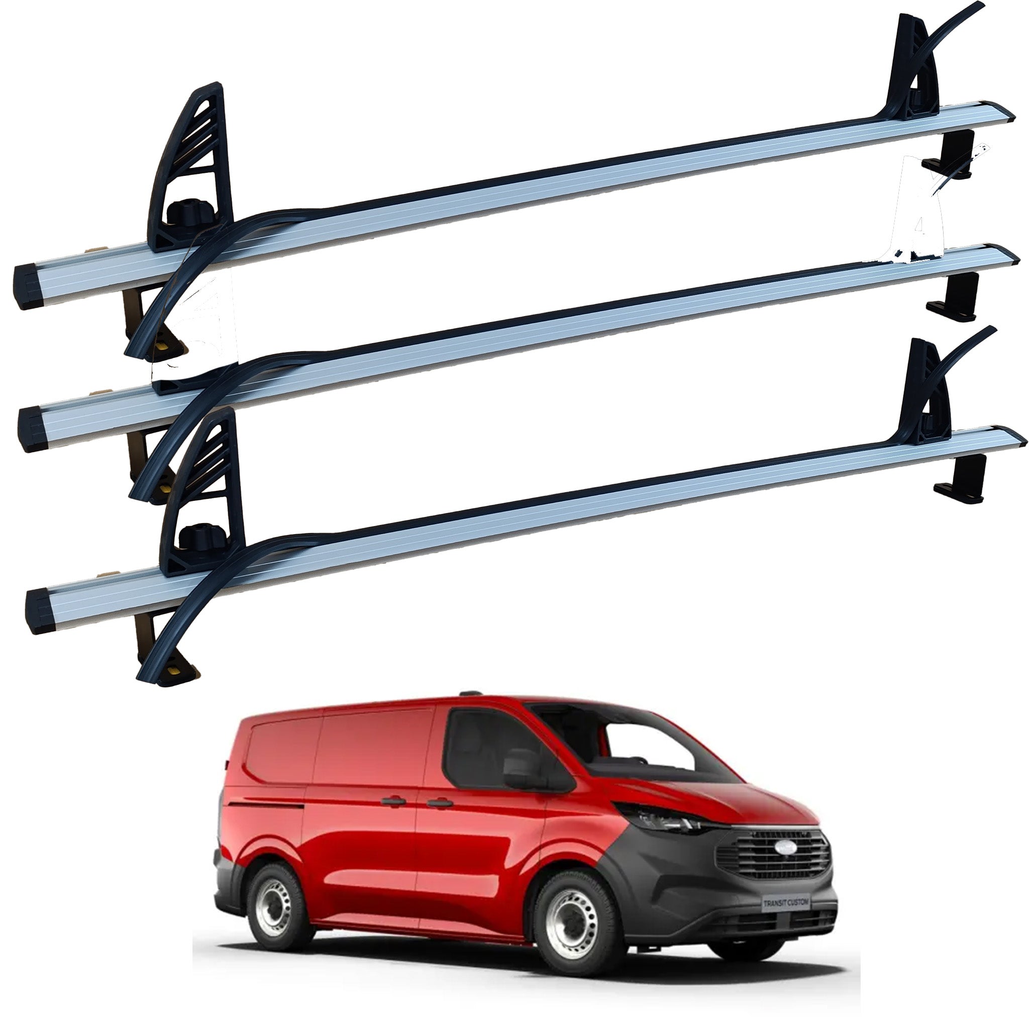 For Ford Transit Custom Roof Racks Cross Bars Carrier Alu 2023- Up 3 Qty Silver