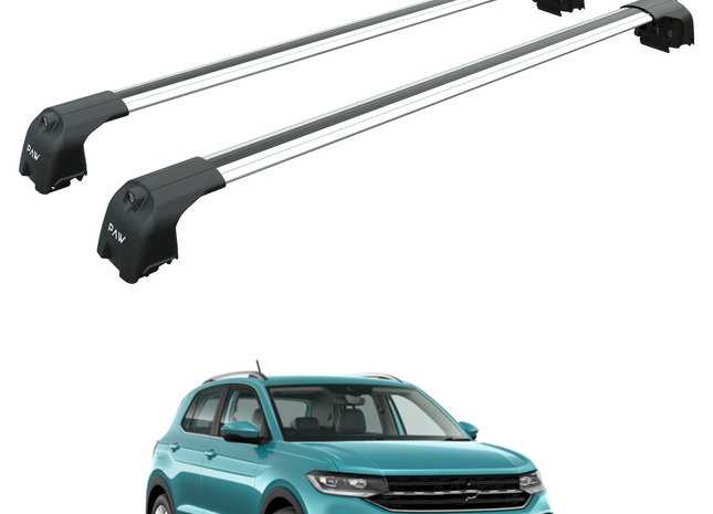 For Volkswagen T Cross Roof Rack System, Aluminium Cross Bar, Raised Rail, Silver