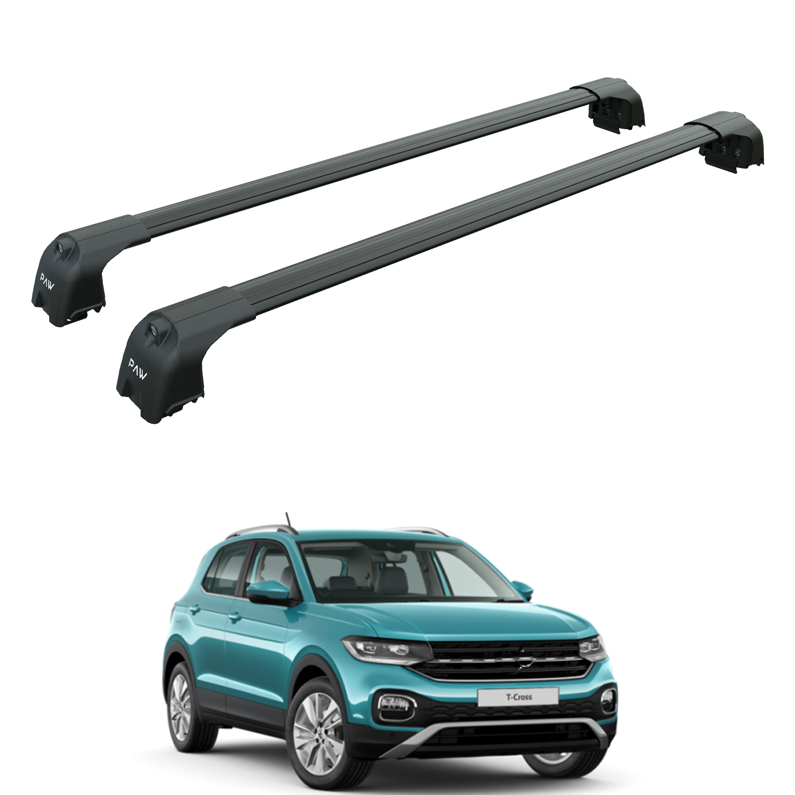 For Volkswagen T Cross Roof Rack System, Aluminium Cross Bar, Raised Rail, Black