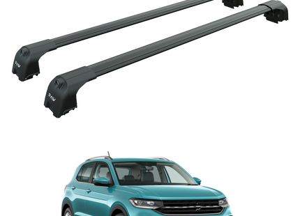 For Volkswagen T Cross Roof Rack System, Aluminium Cross Bar, Raised Rail, Black